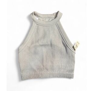 aerie cropped halter Ribbed High-Neck Tank Top in Light Gray XS NWT
